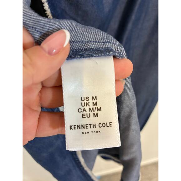 Kenneth Cole New York Denim Blouse Preppy Minimalist M Asymmetrical Western - Picture 4 of 6